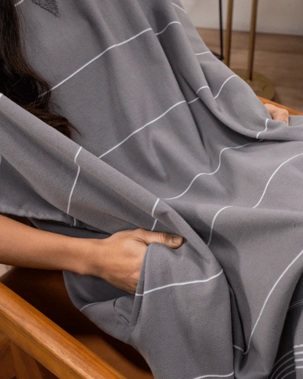 Classic Stripe Hooded Poncho - Grey