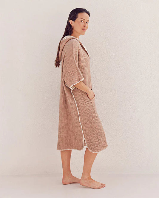 Falta Gauze Hooded Poncho - Warm Taupe