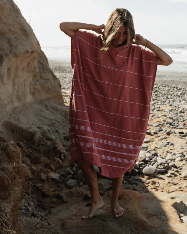 Classic Stripe Hooded Poncho - Withered Rose
