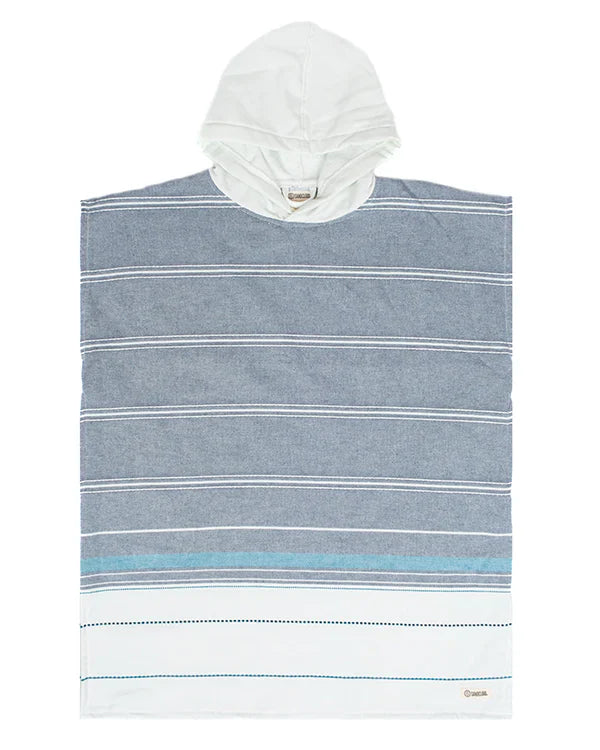 Colorblock Stripe Hooded Poncho Youth - Blue