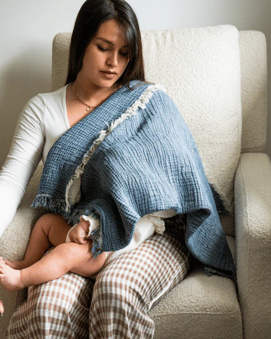 Little Fishies Gauze Receiving Blanket - Navy