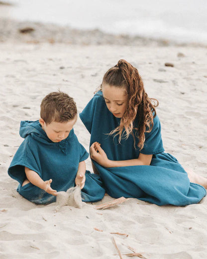 Terra Hooded Poncho Youth - Teal Blue
