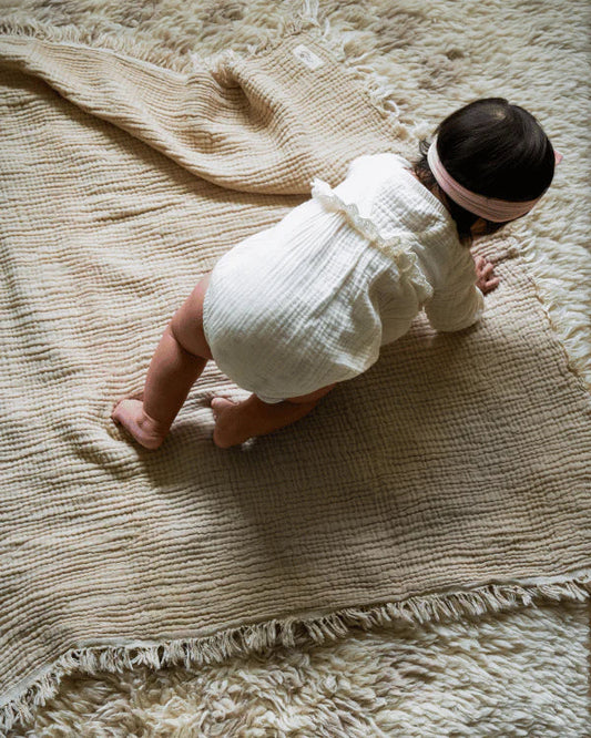 Little Fishies Gauze Receiving Blanket - Beige