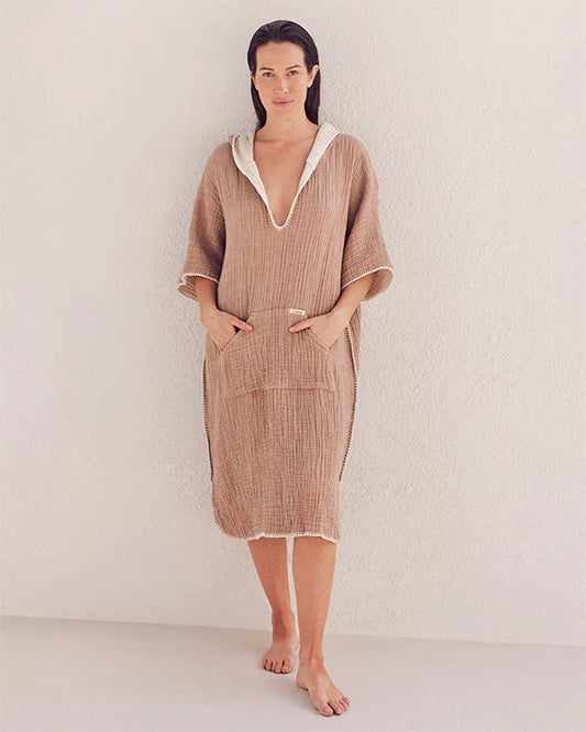 Falta Gauze Hooded Poncho - Warm Taupe