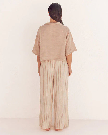 Sagar Gauze Crop Shirt - Pant Set