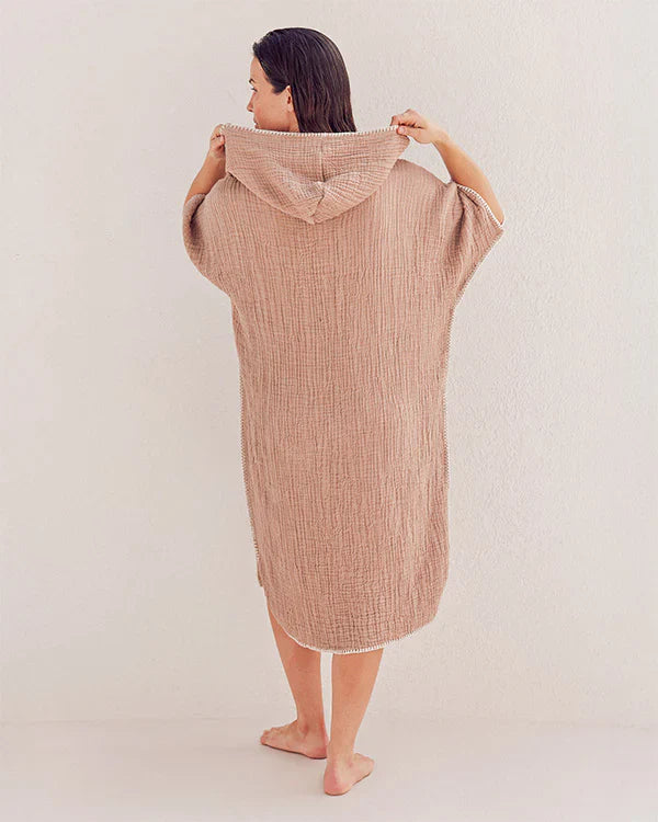 Falta Gauze Hooded Poncho - Warm Taupe