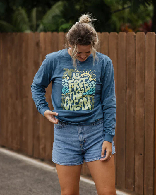 Free As the Ocean LS Tee -  Washed Navy