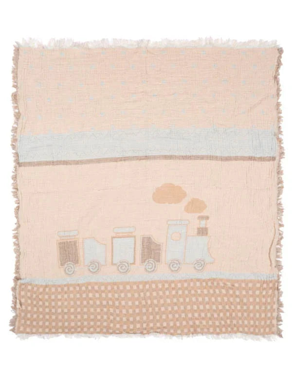 Choo-Choo Train Gauze Receiving Blanket Single with Pouch