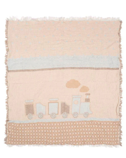 Choo-Choo Train Gauze Receiving Blanket Single with Pouch