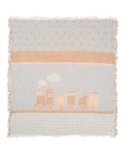 Choo-Choo Train Gauze Receiving Blanket Single with Pouch