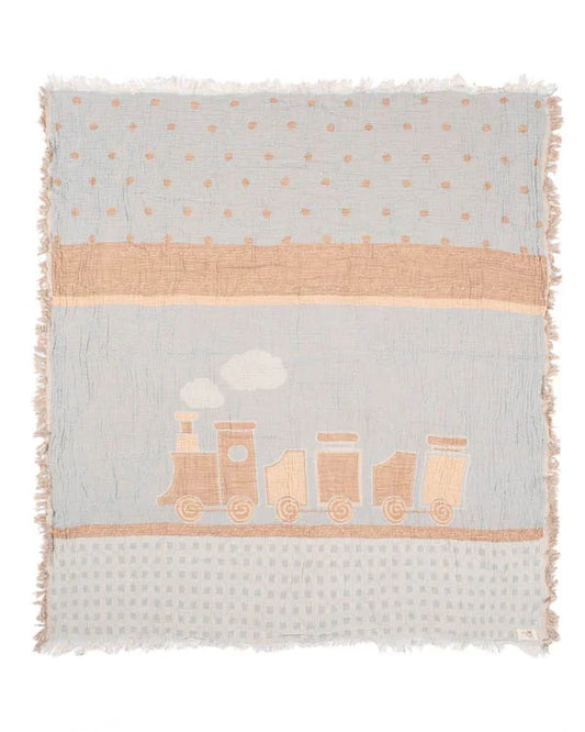 Choo-Choo Train Gauze Receiving Blanket Single with Pouch