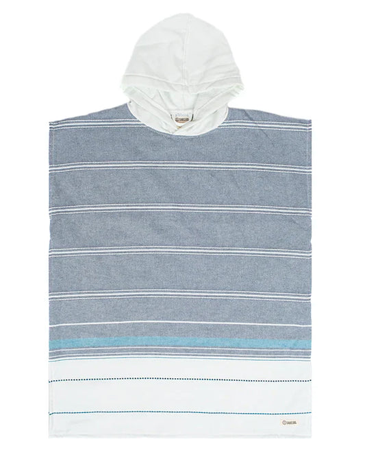 Colorblock Stripe Hooded Poncho Youth - Blue