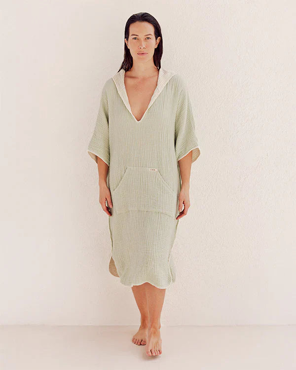 Falta Gauze Hooded Poncho - Sage