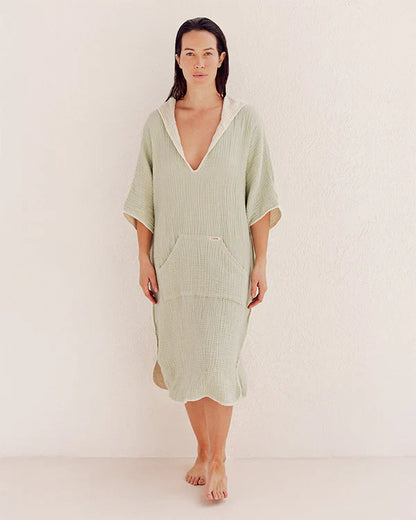 Falta Gauze Hooded Poncho - Sage