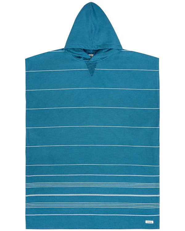 Classic Stripe Hooded Poncho Teal Blue