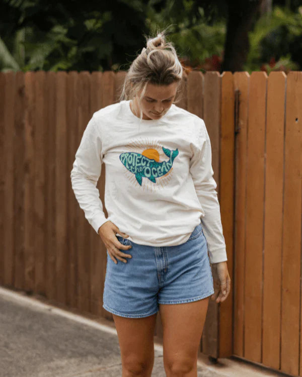 Protect The Ocean Whale LS Tee - Gardenia