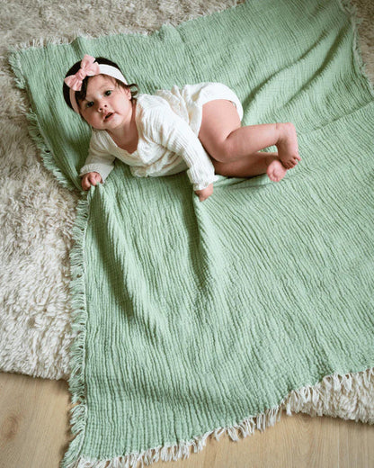 Little Fishies Gauze Receiving Blanket - Sage