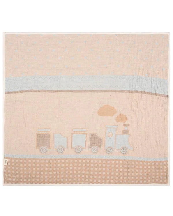 Choo-Choo Train Gauze Hooded Blanket Single