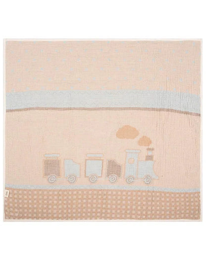 Choo-Choo Train Gauze Hooded Blanket Single