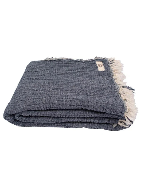 Little Fishies Gauze Receiving Blanket - Navy