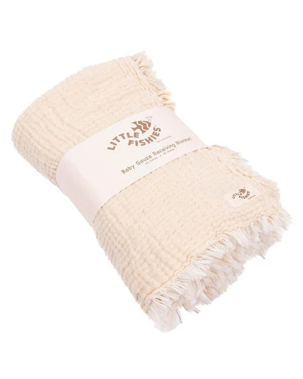Little Fishies Gauze Receiving Blanket - Natural