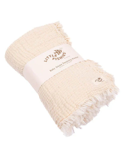 Little Fishies Gauze Receiving Blanket - Natural