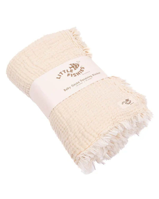 Little Fishies Gauze Receiving Blanket - Natural