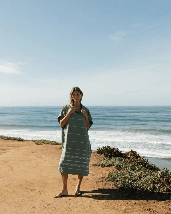 Classic Stripe Hooded Poncho - Hedge Green