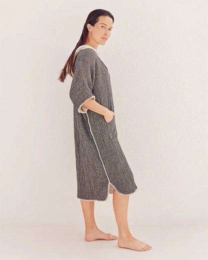 Falta Gauze Hooded Poncho - Black