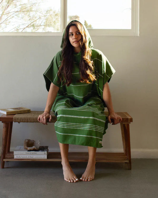 Classic Stripe Hooded Poncho - Green